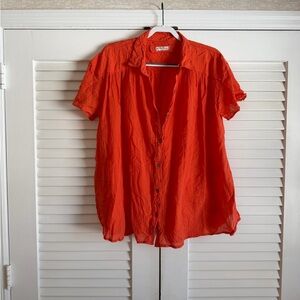 Free People Bright Orange Button-Up Shirt